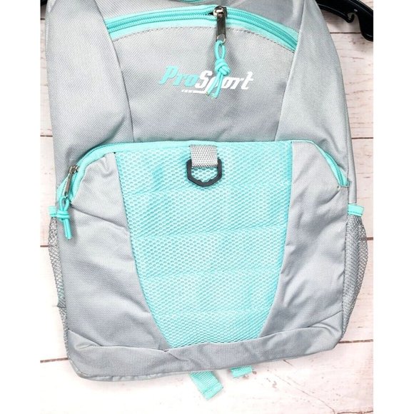 Pro Sport Silver Teal Mesh Front Pocket Zipper Backpack - Picture 8 of 12